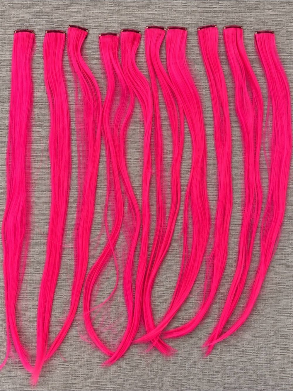10pc Hot Pink Clip-In Hair Extensions 22” Long Festival Highlights NWT